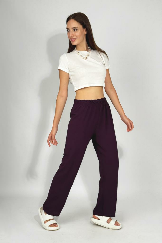 Kadın Beli Lastikli Ayrobin Eşofman Pantolon Mürdüm - 4XL