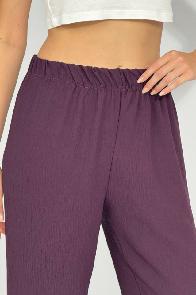 Kadın Beli Lastikli Ayrobin Eşofman Pantolon Mürdüm - 4XL