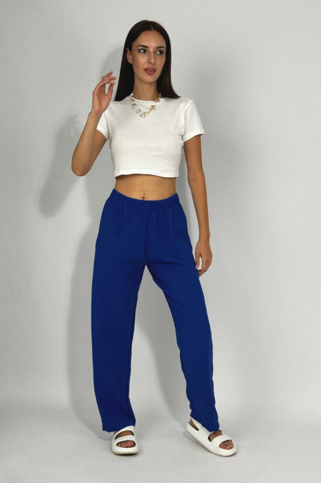 Kadın Beli Lastikli Ayrobin Eşofman Pantolon Saks Mavi - M