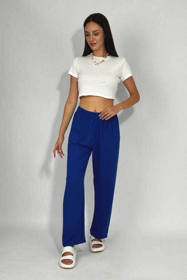 Kadın Beli Lastikli Ayrobin Eşofman Pantolon Saks Mavi - M