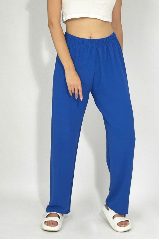 Kadın Beli Lastikli Ayrobin Eşofman Pantolon Saks Mavi - M