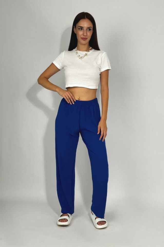 Kadın Beli Lastikli Ayrobin Eşofman Pantolon Saks Mavi - 3XL