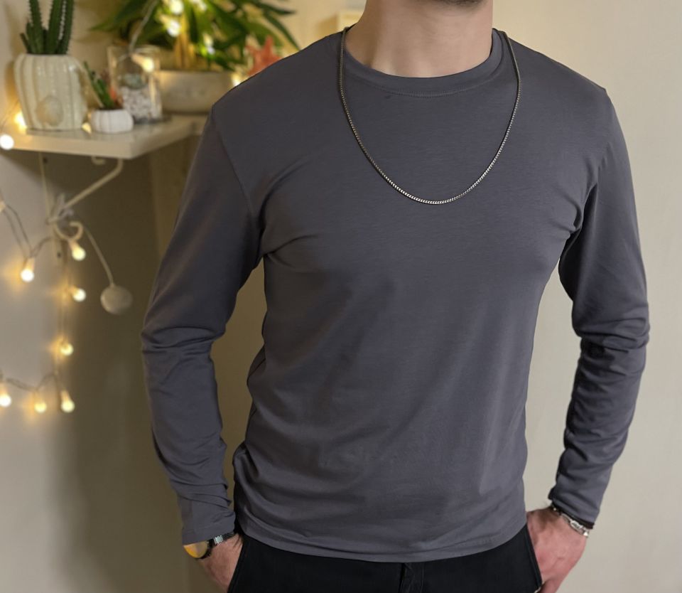 Betimoda Erkek Slim Fit Dar Kesim Bisiklet Yaka Uzun Kol Pamuklu Tişört GRİ - XXL
