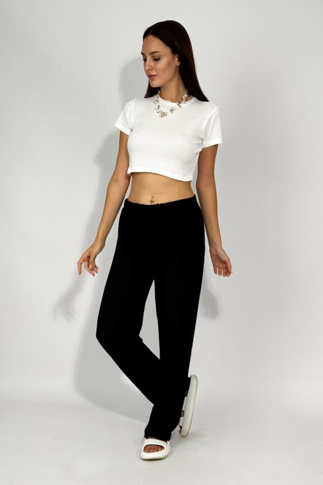 Kadın Beli Lastikli Ayrobin Eşofman Pantolon SİYAH - XL