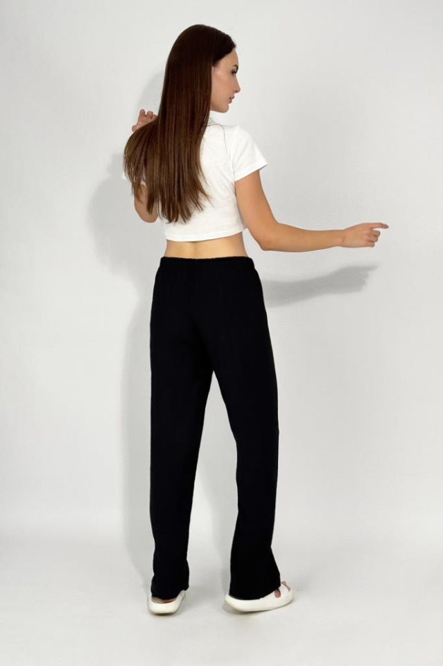 Kadın Beli Lastikli Ayrobin Eşofman Pantolon SİYAH - XL