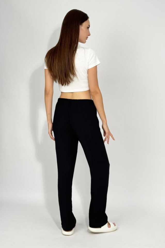 Kadın Beli Lastikli Ayrobin Eşofman Pantolon SİYAH - XL