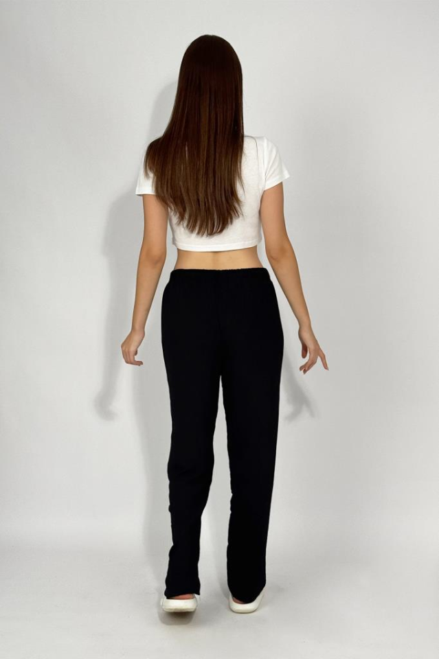 Kadın Beli Lastikli Ayrobin Eşofman Pantolon SİYAH - XL