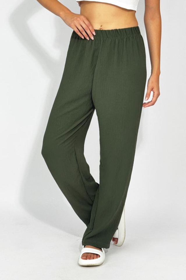 Kadın Beli Lastikli Ayrobin Eşofman Pantolon HAKİ - XL