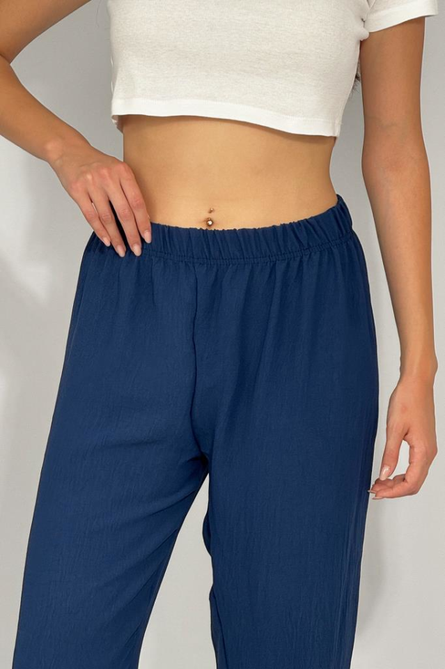 Kadın Beli Lastikli Ayrobin Eşofman Pantolon LACİVERT - M