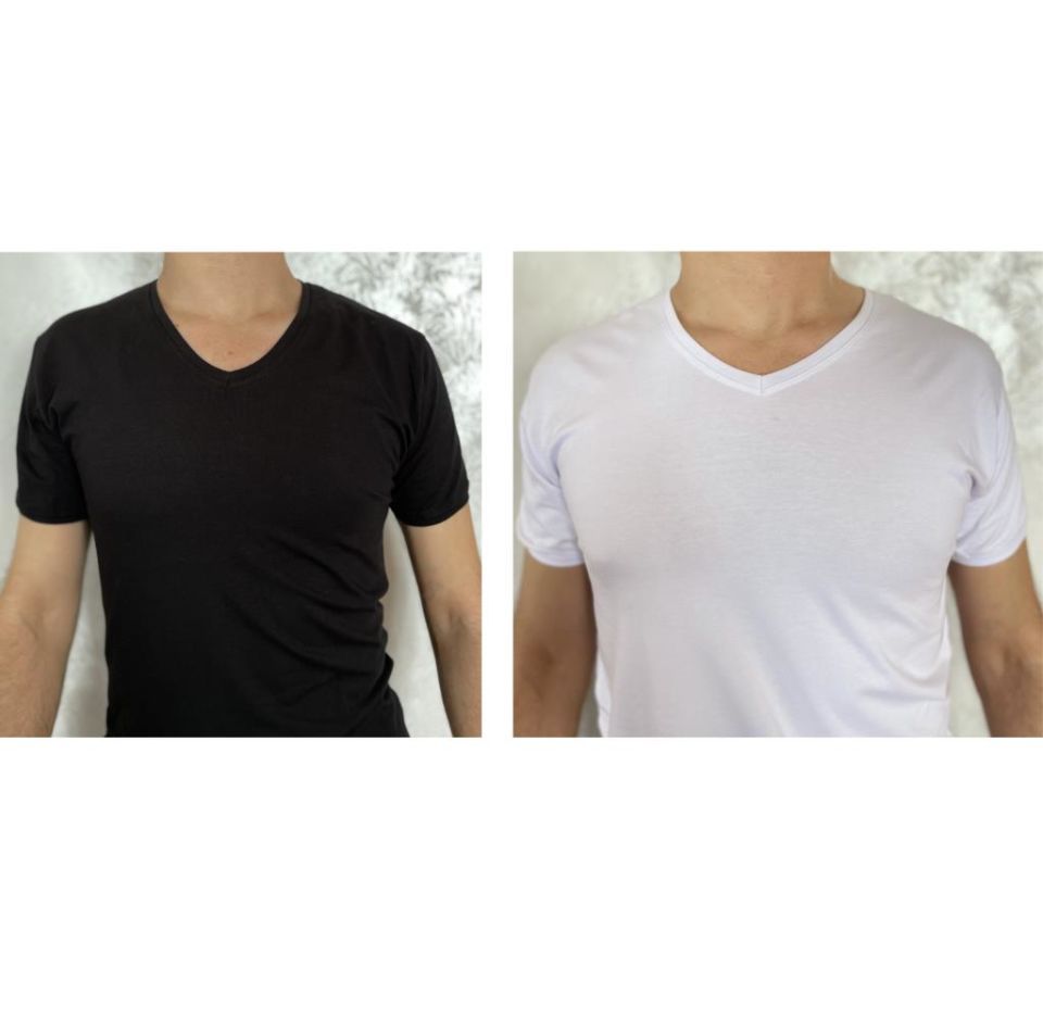 Erkek Elastan V Yaka Kısa(Yarım) Kol 2 Adet T-Shirt Siyah Beyaz - M