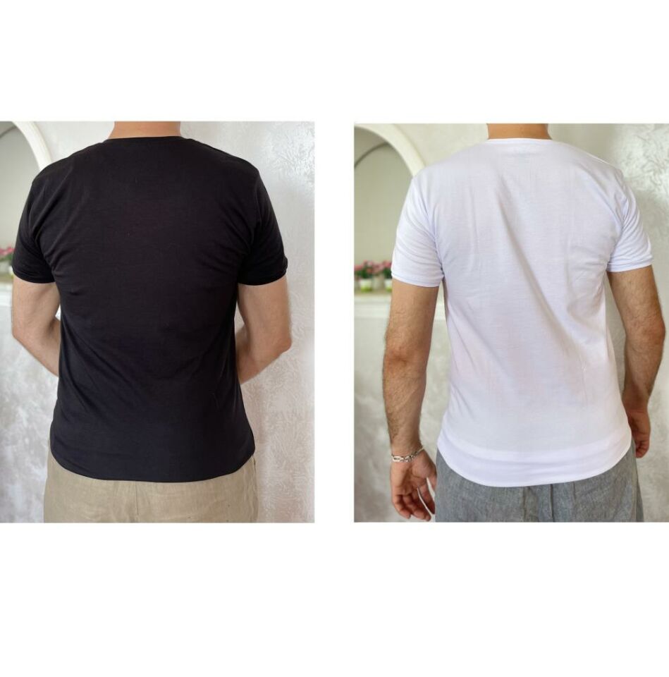 Erkek Elastan V Yaka Kısa(Yarım) Kol 2 Adet T-Shirt Siyah Beyaz - S