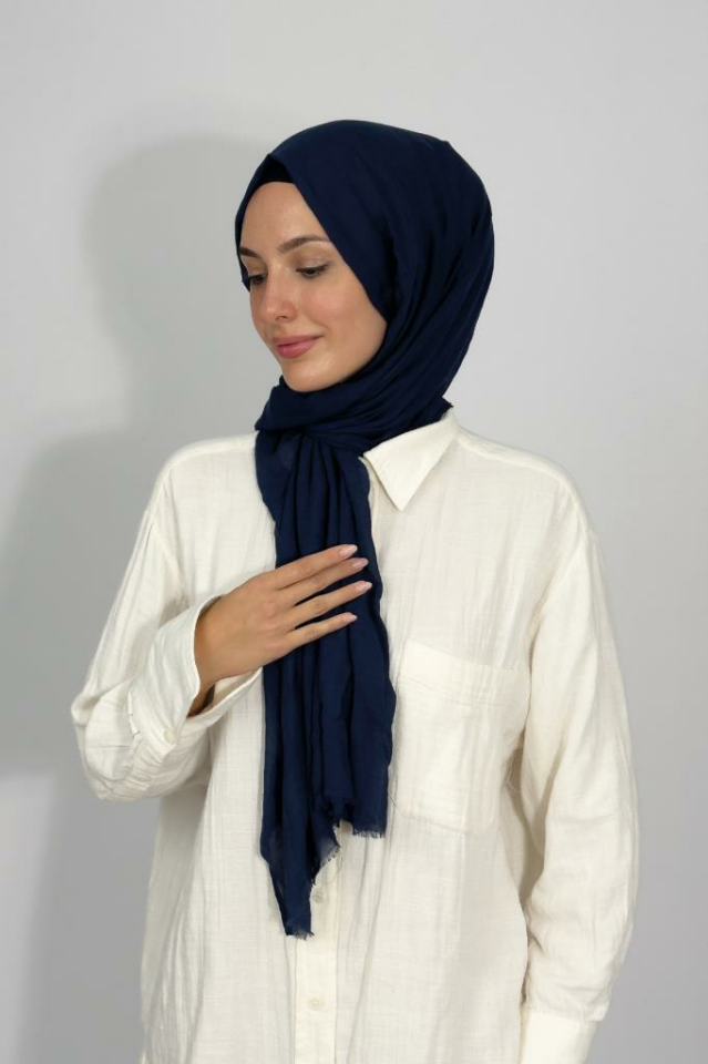 Aya İnce Pamuk Düz Renk Şal LACİVERT