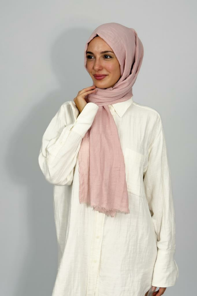 Aya İnce Pamuk Düz Renk Şal Pudra