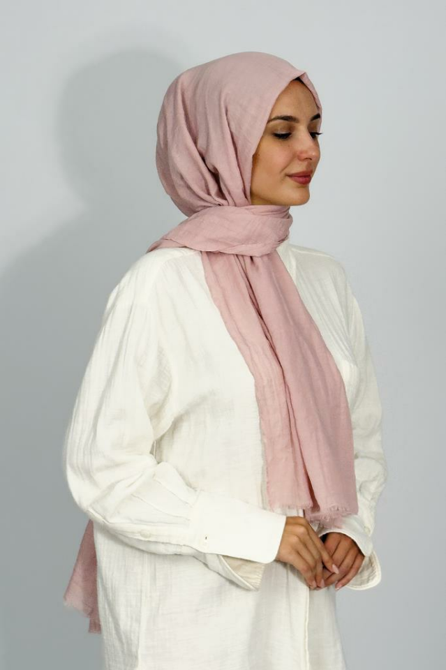 Aya İnce Pamuk Düz Renk Şal Pudra