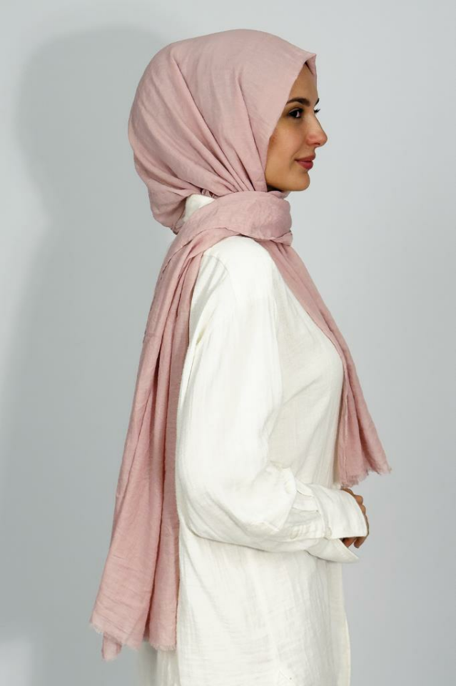 Aya İnce Pamuk Düz Renk Şal Pudra