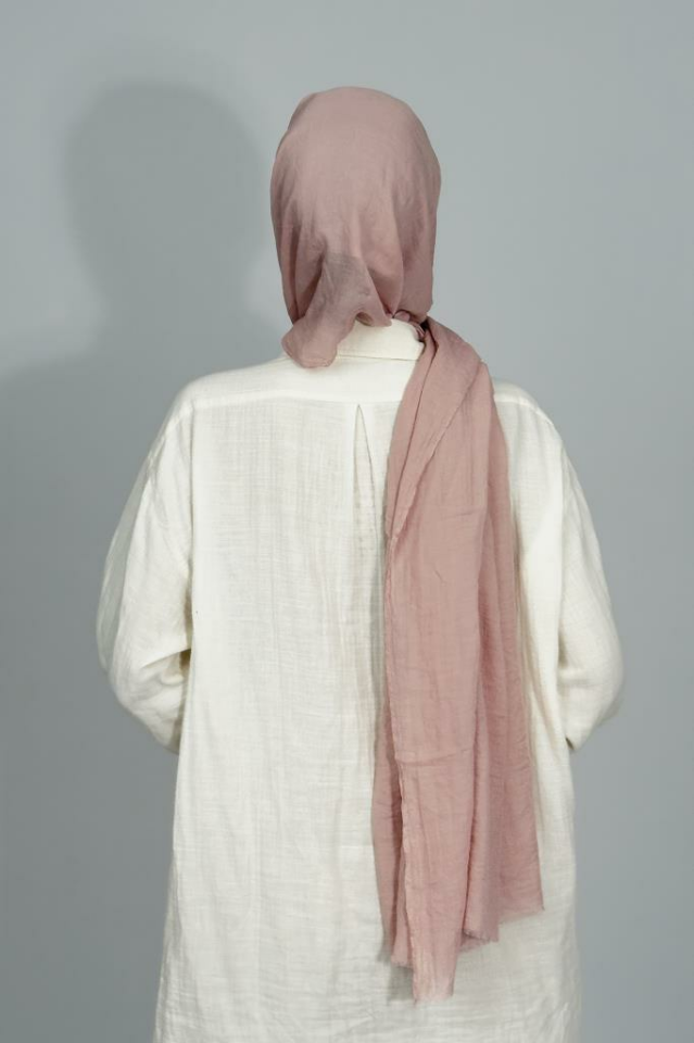 Aya İnce Pamuk Düz Renk Şal Pudra