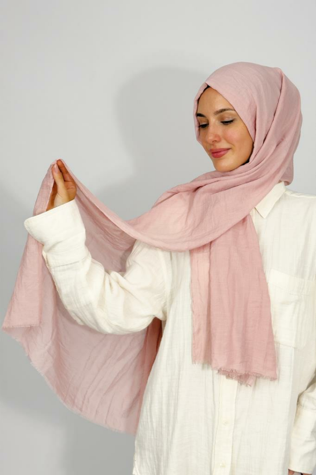 Aya İnce Pamuk Düz Renk Şal Pudra
