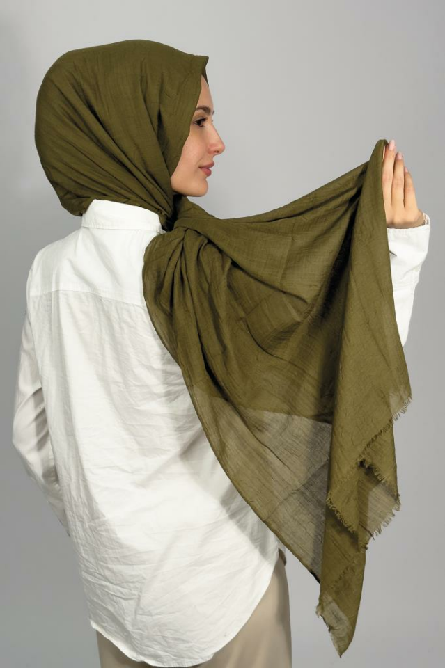 Bambu Kraş Düz Renk Şal HAKİ