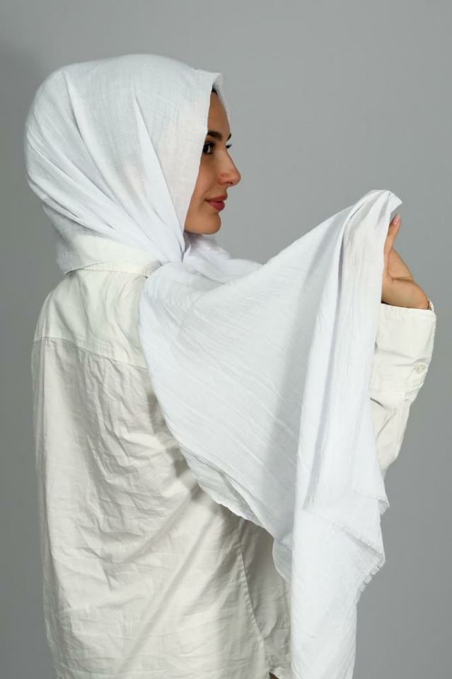 Bambu Kraş Düz Renk Şal BEYAZ