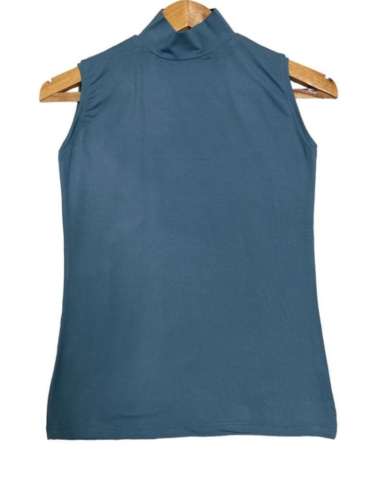 Kadın Sıfır Kol Yarım Balıkçı Yaka Body 1 Adet İndigo - L/XL