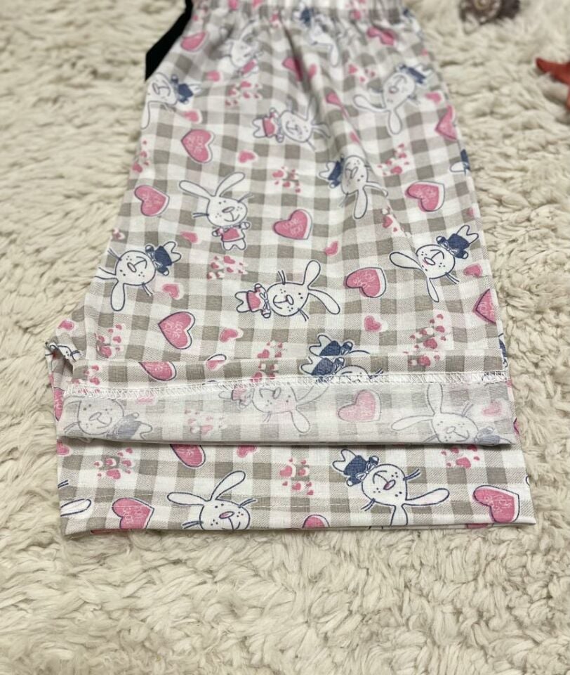 %100 Pamuk Kadın Yüksek Bel Dört Mevsim Şort Pijama Pembe Panda - XXL