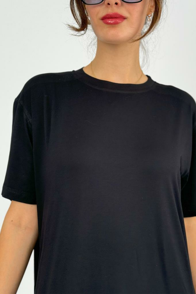 Kadın Yazlık Kısa Kollu Viskon Midi Boy Bisiklet Yaka Elbise SİYAH - L/XL