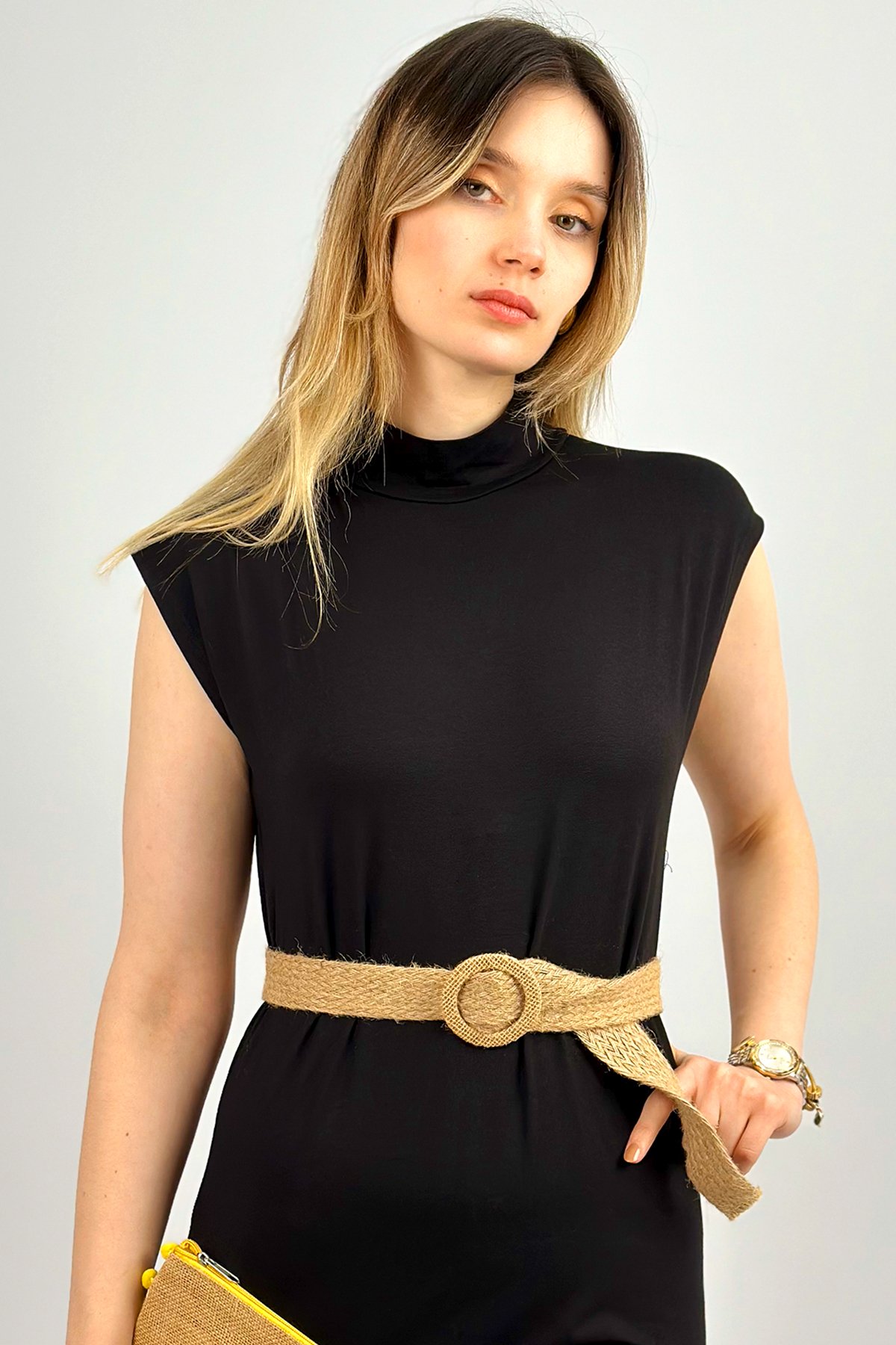 Kadın Dik Yaka Kolsuz İçlik Viskon Tunik 2 Adet Siyah-Siyah - 3XL