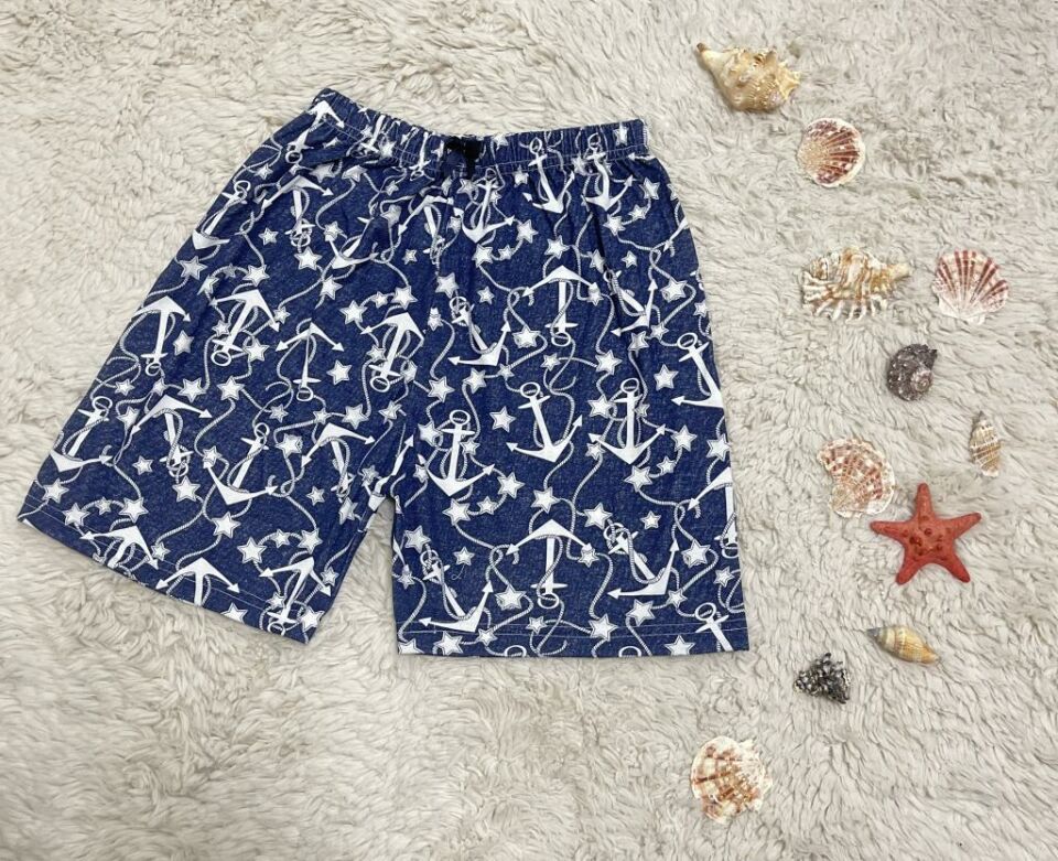 %100 Pamuk Kadın Yüksek Bel Dört Mevsim Şort Pijama Lacivert Çapa - XXL