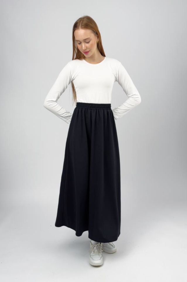 Kadın Oysho Kumaş Lastikli Bel Midi Etek Siyah - STD