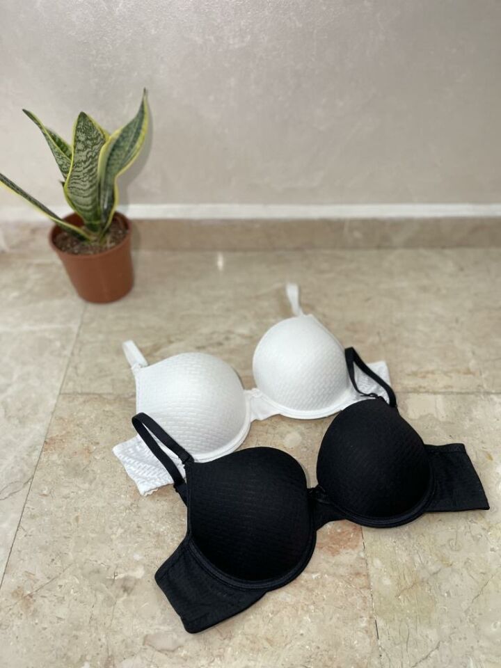2'li Ekonomik Paket Double Push Up Dolgulu Destekli Siyah Beyaz - 75