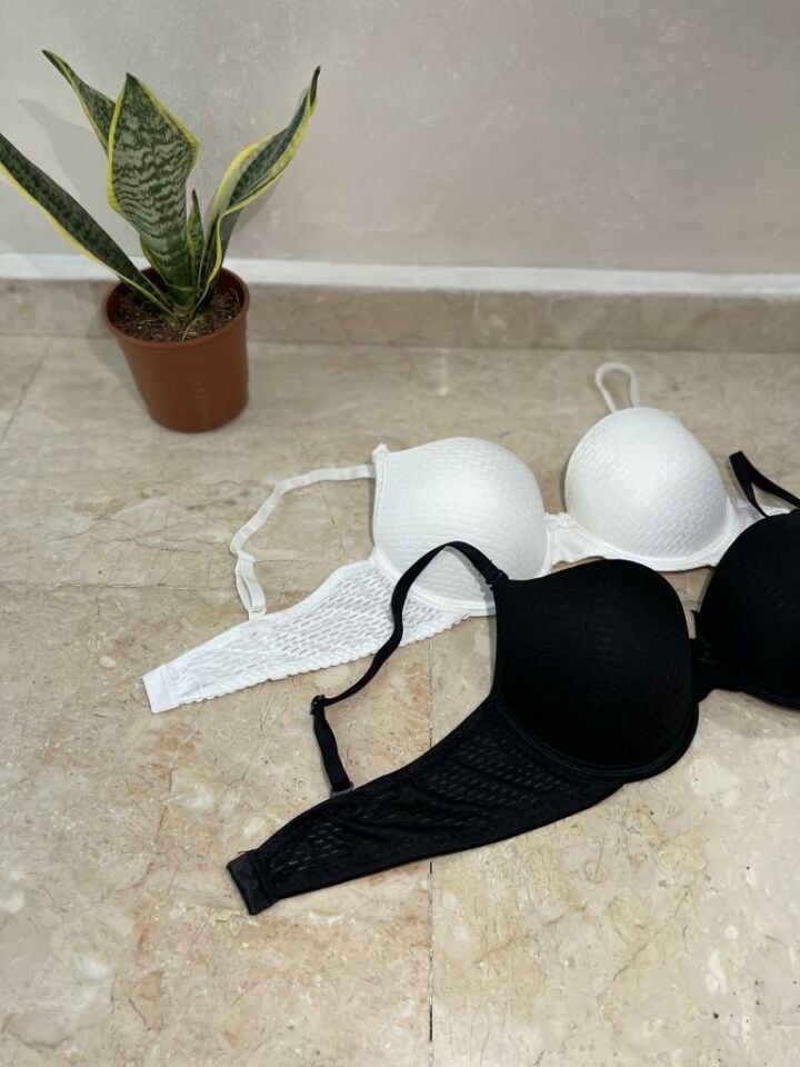 2'li Ekonomik Paket Double Push Up Dolgulu Destekli Siyah Beyaz - 75