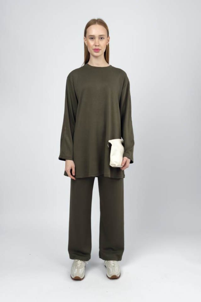 Kadın Modal Tencel Tunik Pantolon Takım Haki - S/M