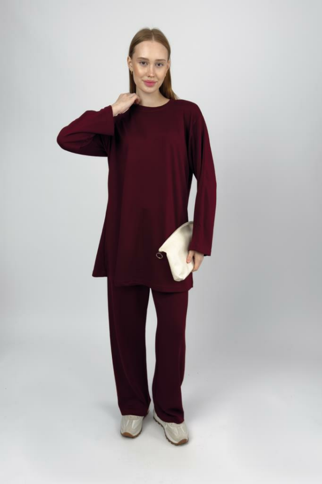 Kadın Modal Tencel Tunik Pantolon Takım BORDO - S/M