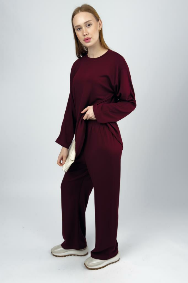 Kadın Modal Tencel Tunik Pantolon Takım BORDO - S/M