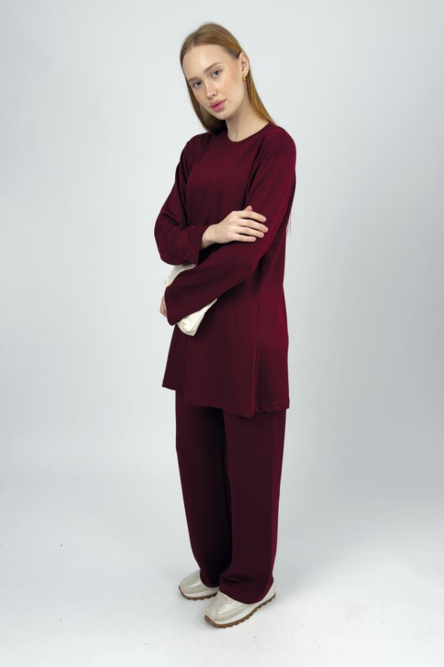 Kadın Modal Tencel Tunik Pantolon Takım BORDO - S/M