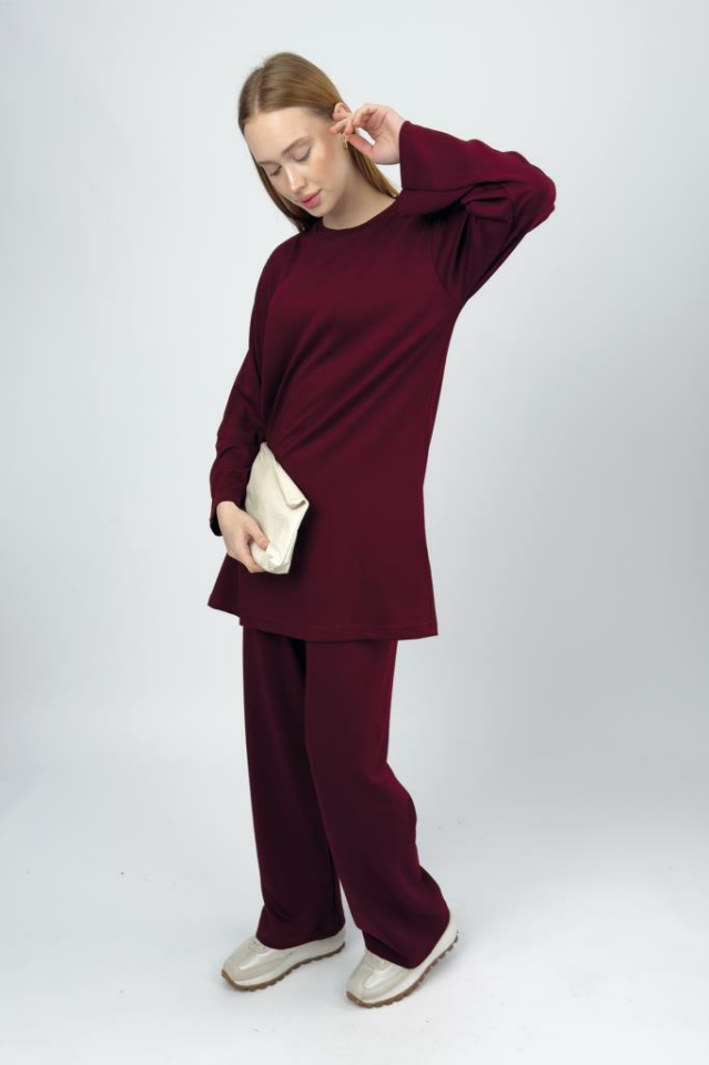 Kadın Modal Tencel Tunik Pantolon Takım BORDO - S/M