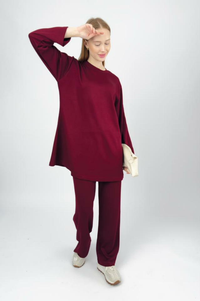 Kadın Modal Tencel Tunik Pantolon Takım BORDO - S/M