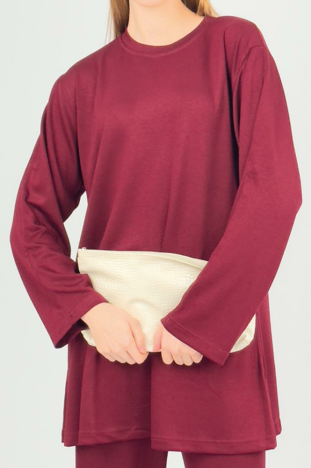 Kadın Modal Tencel Tunik Pantolon Takım BORDO - S/M