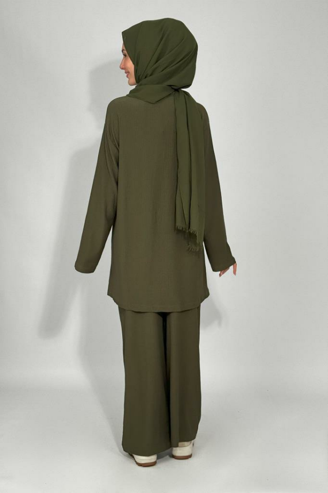 Kadın Tunik Pantolon Alt Üst İkili Rahat Kalıp Tesettür Takım YEŞİL - M