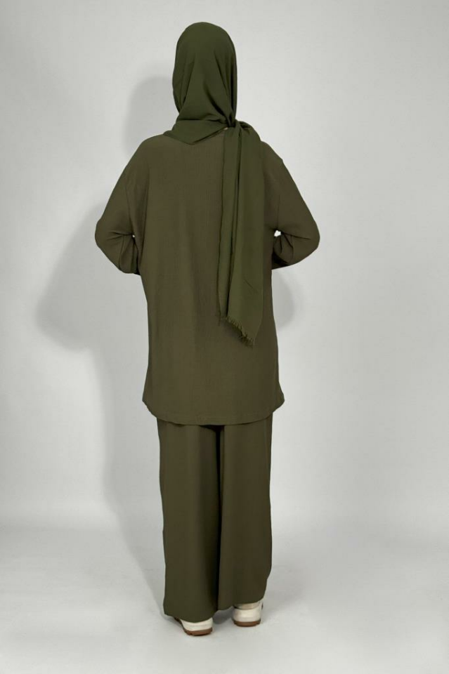Kadın Tunik Pantolon Alt Üst İkili Rahat Kalıp Tesettür Takım YEŞİL - M
