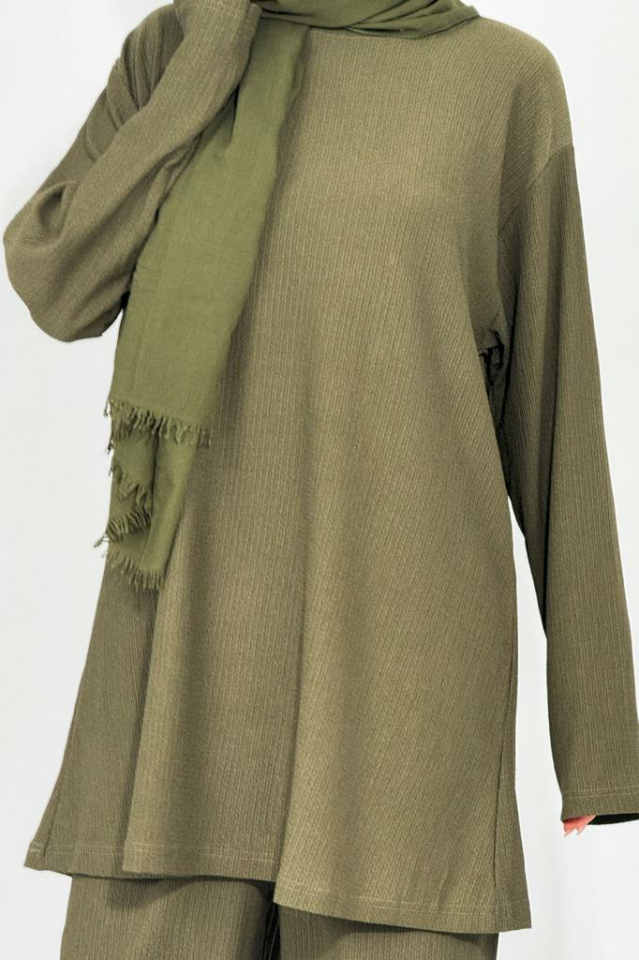 Kadın Tunik Pantolon Alt Üst İkili Rahat Kalıp Tesettür Takım YEŞİL - M