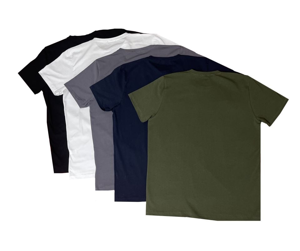 Erkek Slim Fit Dar Kesim Bisiklet Yaka Kısa Kol Pamuklu 5'li Tişört Paketi Yeşil Siyah Beyaz Gri Lacivert - S