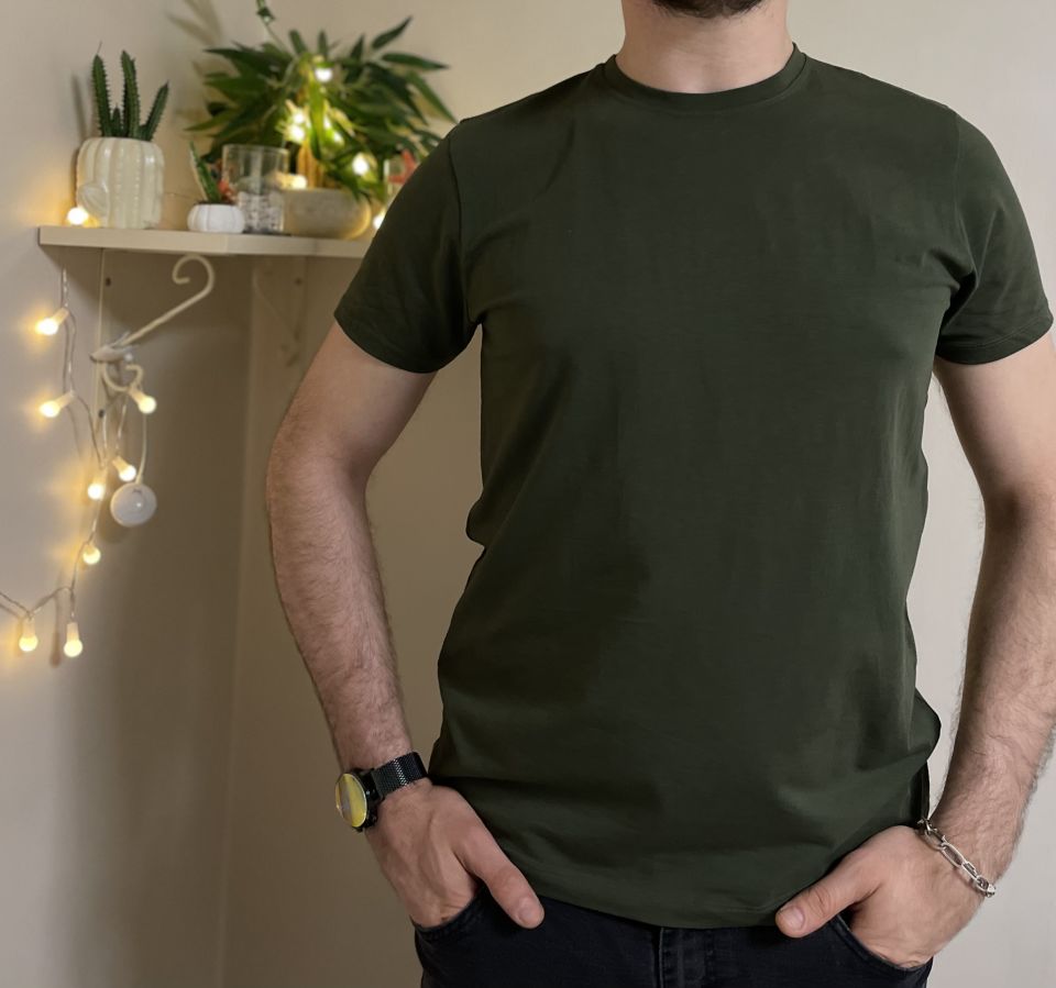 Erkek Slim Fit Dar Kesim Bisiklet Yaka Kısa Kol Pamuklu 5'li Tişört Paketi Yeşil Siyah Beyaz Gri Lacivert - S