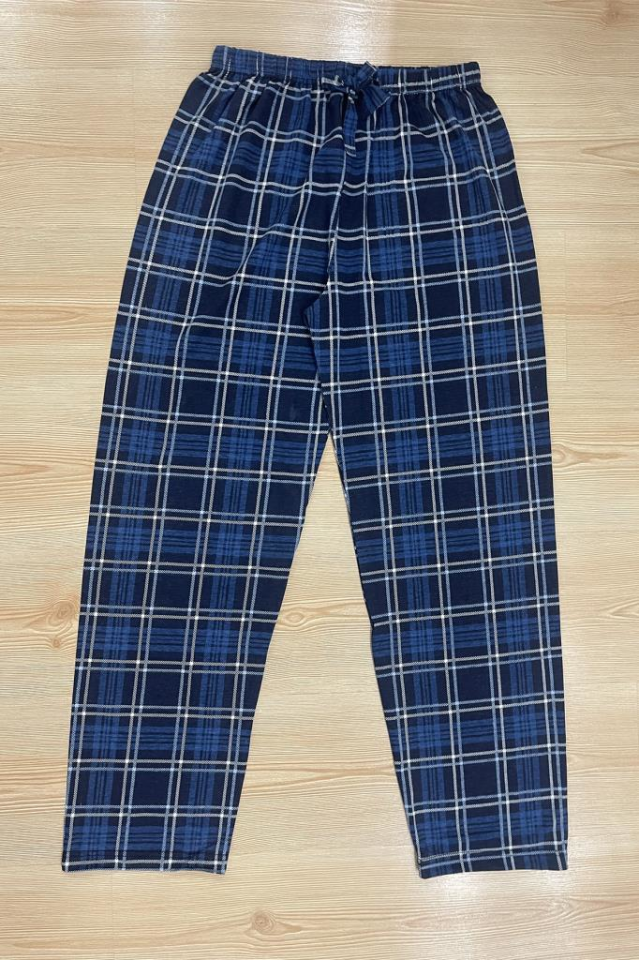 Kadın Lastikli Bel %100 Pamuk Kurdeleli Desenli Pijama Altı Lacivert Kare - S
