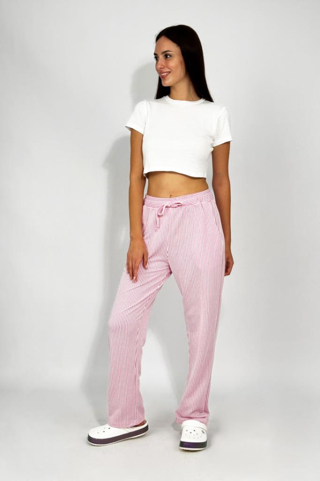 Kadın Beli Ayarlanabilir Çizgili Cepli Pantolon PEMBE - 2XL