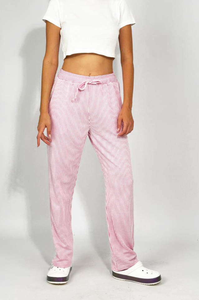 Kadın Beli Ayarlanabilir Çizgili Cepli Pantolon PEMBE - 2XL