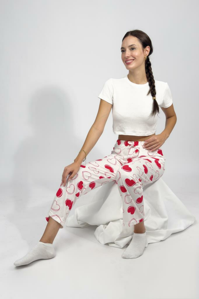 Kadın Dört Mevsim Poliviskon Kurdeleli Pijama Altı BEYAZ - 2XL