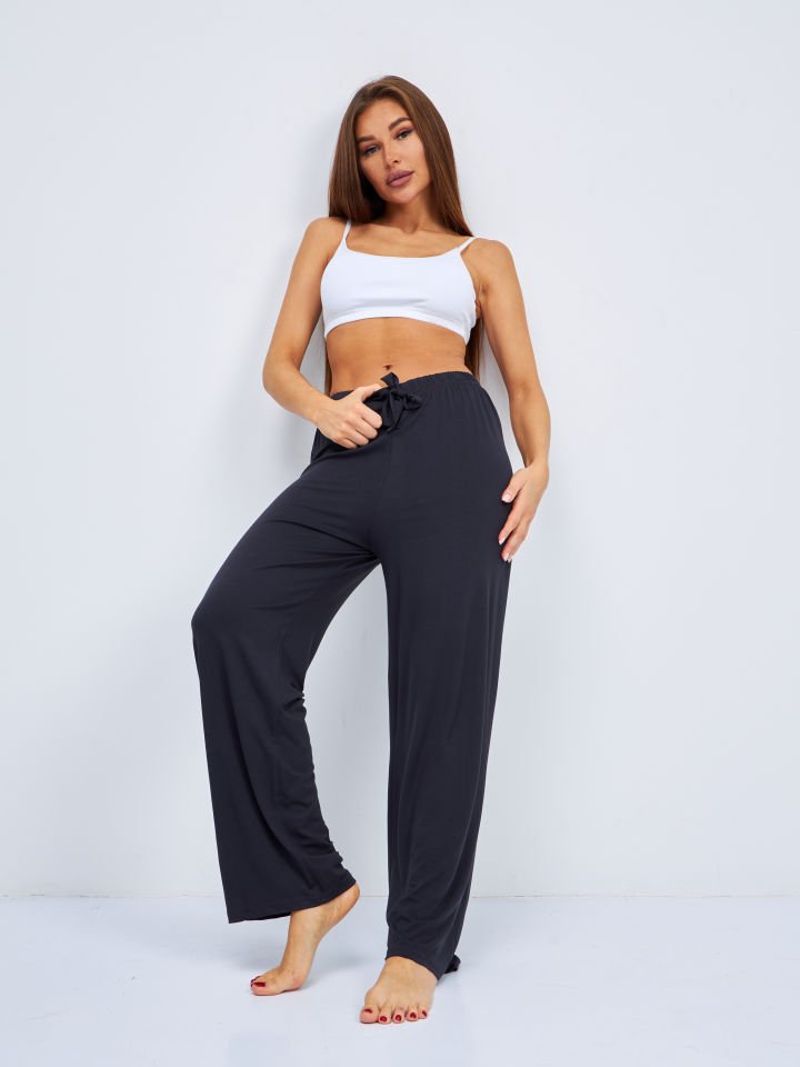 Kadın Bol Kesim Bol Paça Rahat Oversize İnce Palazzo Pantolon GRİ - L/XL