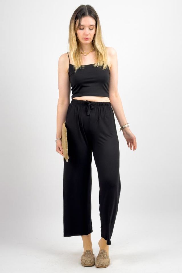Kadın Bol Kesim Bol Paça Rahat Oversize İnce Palazzo Pantolon SİYAH - 2XL/3XL