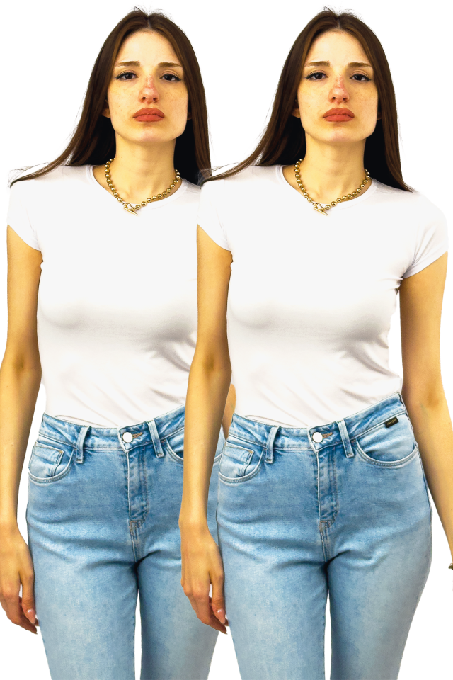 Kadın Kısa Kol Bisiklet Yaka Body 2 Adet BEYAZ - L/XL